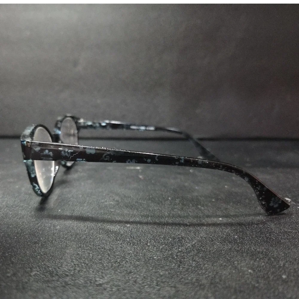 Aldi Blue Floral Round Reading‎ Glasses +2.00 Magnification 51798 Womens Black